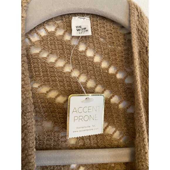 NWT Tan Crochet Open-Front Fringe Kimono Cardigan Shawl - Picture 2 of 6